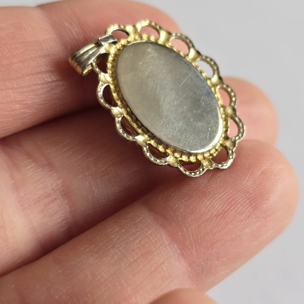 Vintage pendant silver clear cabochon Gold tone setting charm boho - Picture 10 of 12